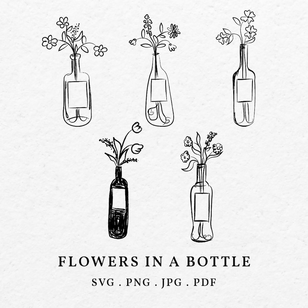 Flowers in a Bottle Illustration Bundle SVG PNG Hand Drawn Whimsical