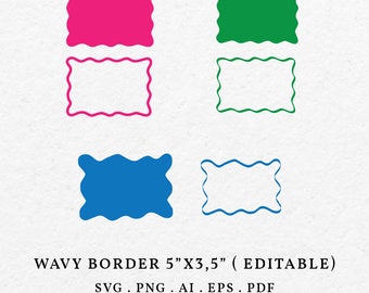 Wavy Border Table Place Card Template 5x3.5 SVG PNG - Wedding Invitation, Scalloped Invitation, Birthday Invitation Clipart, Hand Drawn