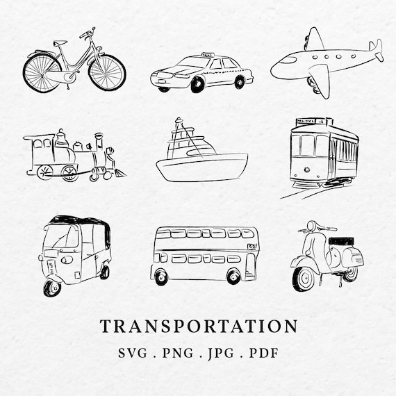Hand Drawn Transportation Clipart – Public Transit SVG PNG Bundle