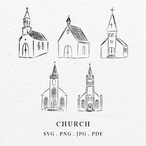 Dessiné à la main église Illustration SVG PNG Bundle - dessin faire-part de mariage chapelle chrétienne catholique prière maison de Dieu contour Clip Art