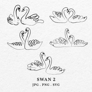 Hand Drawn Swan Illustration Bundle SVG PNG - Whimsical Drawing White Swan For Wedding Bridal Shower Invitation Icon Outline Clip Art