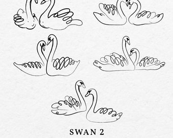 Hand Drawn Swan Illustration Bundle SVG PNG - Whimsical Drawing White Swan For Wedding Bridal Shower Invitation Icon Outline Clip Art