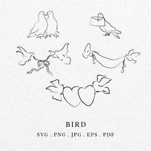 Ilustração de pássaro desenhada à mão SVG PNG - desenho de pomba clipart, ícone de pombo, arte de linha de periquito para convite de casamento, modelo de cartão de casamento