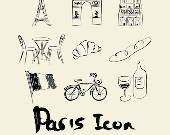 Hand-Drawn Paris City Icons – Whimsical Doodle Clip Art (SVG, PNG)