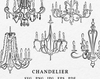 Chandelier Lamp Crystal Illustration SVG PNG - Drawing Elegant Lamp Clipart Whimsical, Hanging Crystal Luminaire, Crystal Light Fixture Art