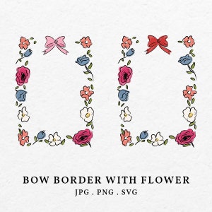 Bordure noeud dessiné main avec fleur couleur Illustration Bundle SVG PNG - clipart fleuriste cadre lunatique pour faire-part de mariage douche nuptiale