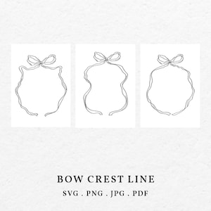 Bow Scribble Border Frame Illustration Bundle SVG PNG - Bows Crest For Wedding Invitation Or Baby Shower, Hand Drawn Whimsical Outline Icon