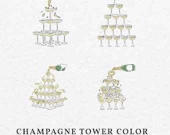 Champagne Tower Illustration – Hand Drawn Wedding Clip Art (SVG, PNG)