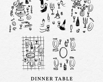 Ilustración de mesa de cena dibujada a mano SVG PNG - Diseño de tarjeta de invitación de boda, imágenes prediseñadas de plantilla de ensayo, arte de dibujo de comedor de cumpleaños