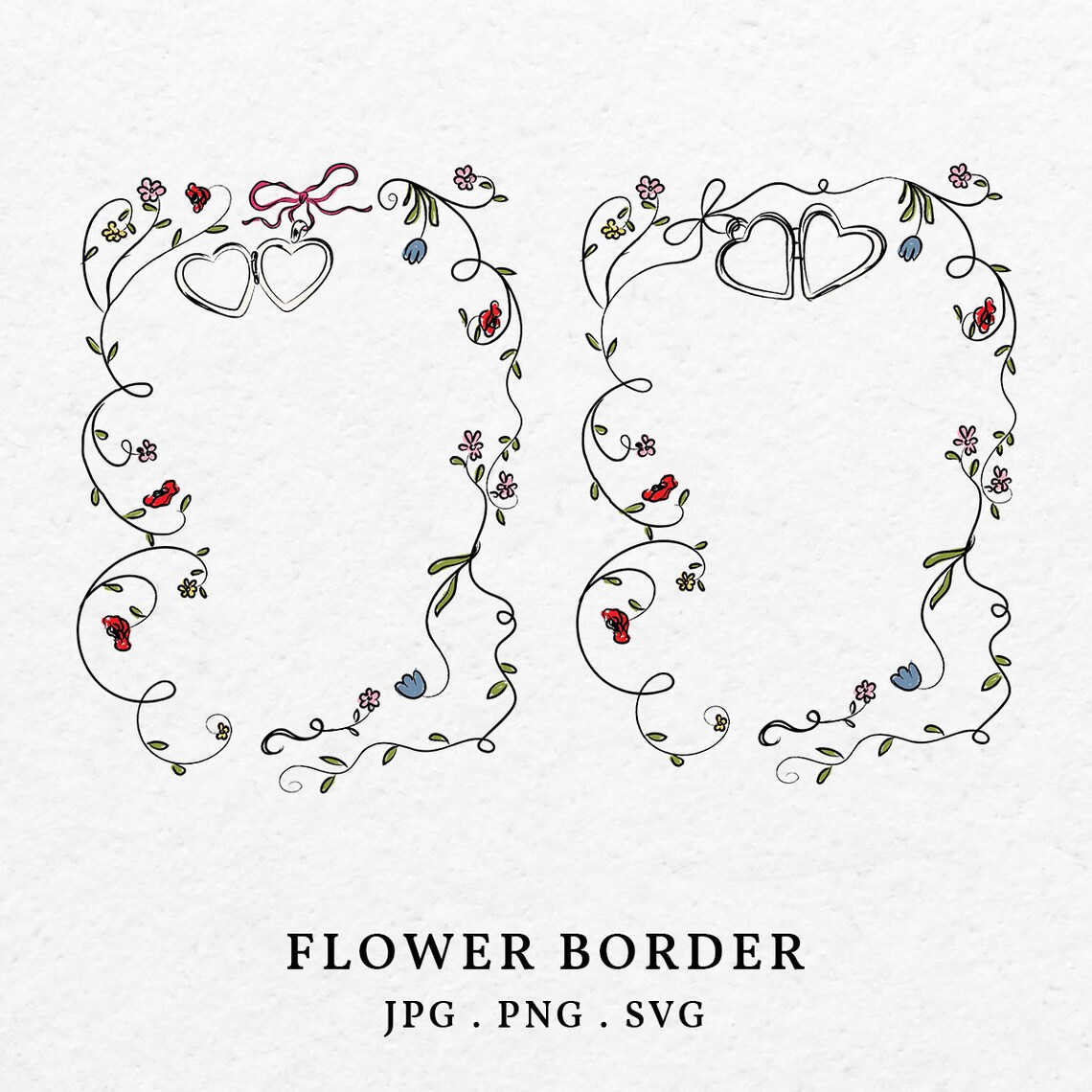 Hand-drawn Flower Border Frame – Heart Locket Wedding Invitation (SVG ...