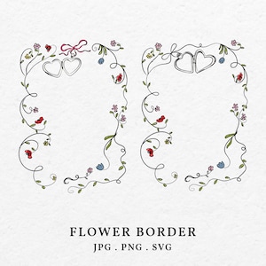 Nook Paper Locket Flower Scribble Border Illustration Clip Art SVG PNG - Hand Drawn Whimsical Heart Locket Blossom Wedding Invitation