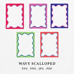 Wavy Scalloped Frame Illustration SVG PNG - Pink Red Wavy Scribble Border For Wedding Invitation and Birthday Party, Colorful Frame Art