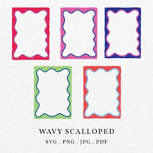 Wavy Scalloped Frame Illustration SVG PNG - Pink Red Wavy Scribble Border For Wedding Invitation and Birthday Party, Colorful Frame Art