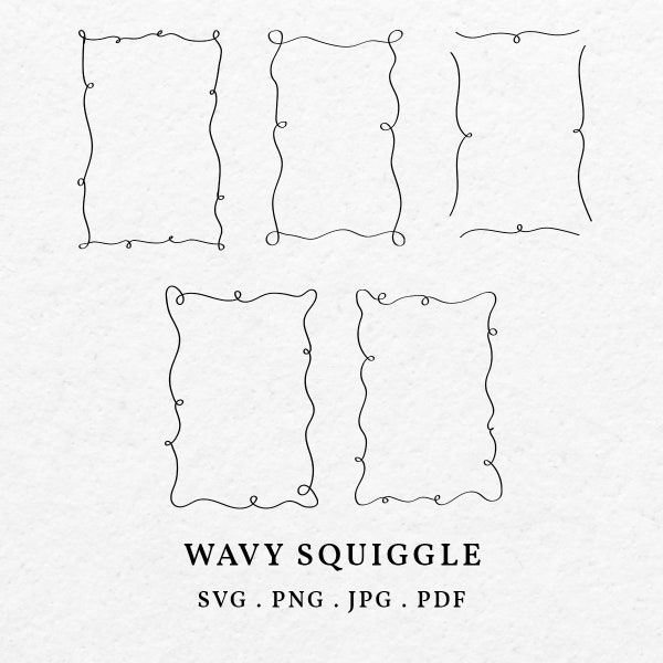 Wavy Squiggle Border Illustration SVG PNG - Hand Drawn Wavy Curly Frame For Wedding Invitation and Bachelorette Card, Scalloped Edge Border