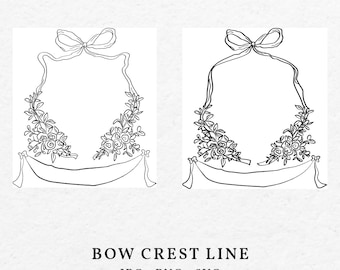 Hand-Drawn Bow & Floral Wedding Crest – Elegant Monogram (SVG, PNG)