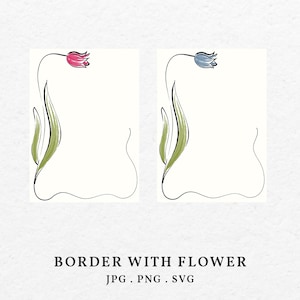 Borde con paquete de ilustración de flores SVG PNG - Marco caprichoso dibujado a mano Floristería Clip Art Color para el menú de invitación de boda