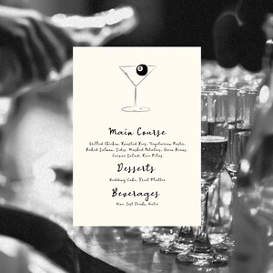wedding menu with 8 ball martini