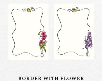 Borde floral con pájaros dibujado a mano – Imágenes prediseñadas para invitaciones de boda caprichosas (SVG, PNG)