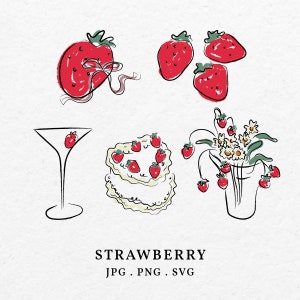 Strawberry Illustration Bundle – Hand Drawn SVG, PNG, JPG (Digital Download)