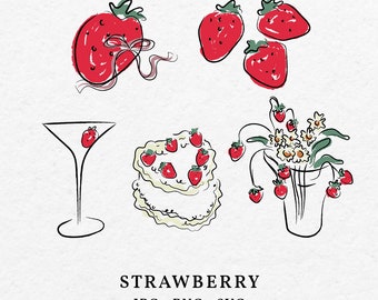 Strawberry Illustration Bundle – Hand Drawn SVG, PNG, JPG (Digital Download)