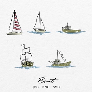 Handgetekende boot illustratie Clip Art SVG PNG - grillige doodle schip zeilboot pictogram illustratie kleur voor bruiloft uitnodiging of verjaardagsfeestje