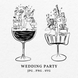 hand drawn doodle whimsical wedding dance party illustration clip art
