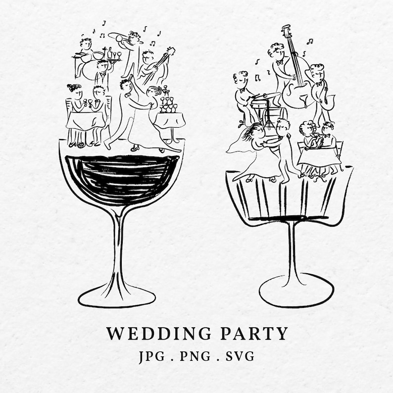 hand drawn doodle whimsical wedding dance party illustration clip art