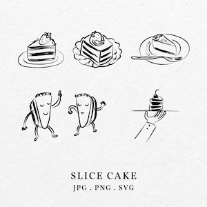 Handgezeichnete Stück Kuchen Illustration Bundle SVG PNG - Zeichnung wunderliche Erdbeertorte für Hochzeit Einladung Brautdusche Clip Art Symbol