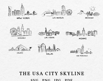 Hand-Drawn US City Skyline Illustration (svg, png, jpg, pdf)