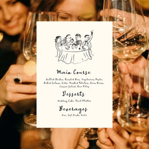 wedding menu with dinner table party illustration