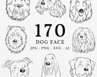 Dog Head Illustration Bundle SVG PNG - Dog Breed Face Clip Art Outline, Hand Drawn Dogs Portrait Arts, Whimsical Dog Cut File Transparent