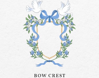 Floral Bow Crest Illustration – Hand-Drawn Wedding Invitation (PNG JPG)