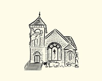 Hand Drawn Bespoke Church Illustration - Sketch Custom Wedding Gift Personalized Art, Venue Drawing Christmas Gift Ideas Outline Whimsical