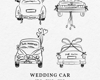 Handgetekende trouwauto-illustratie – bruidsillustraties (SVG, PNG)