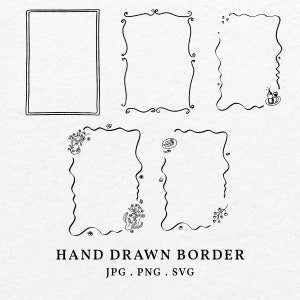 Handgetekende golvende rand grens Frame SVG PNG - golvende lijn clipart, kalligrafie vierkante zeer fijne tekeningen, Wave bruiloft uitnodiging pictogram teken gesneden bestand