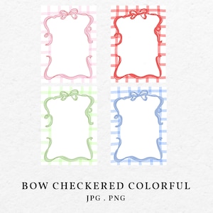 May include: Four digital frames with a checkered background and a bow at the top. The frames are in pink, red, green, and blue.