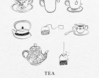 Hand-Drawn Tea Illustration Clipart – Whimsical Teapot SVG PNG Bundle