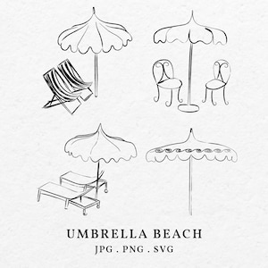 Paraplu strand illustratie doodle bundel illustraties SVG PNG - handgetekende grillige klassieke stoel voor verjaardagsfeestje en huwelijksuitnodiging