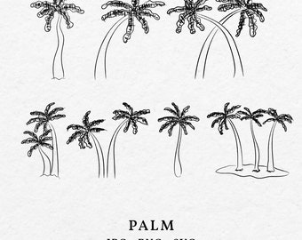 Palm Tree Illustration Clip Art SVG PNG Bundle - Hand Drawn Whimsical Whimsy Tropical Palm Trees For Wedding Invitation Icon Outline