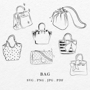 Luxustaschen Illustration SVG PNG Bundle - Handgezeichnet Designer Handtaschen Symbol, Zeichnung High-End-Geldbeutel Kunst, Skizze Premium Totes Clipart