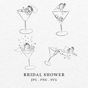 Bruids douche illustratie bundel SVG PNG - handgetekende grillige vrijgezellenfeest illustraties pictogram voor bruid als viering uitnodiging