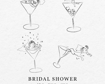 Bridal Shower Illustration Bundle SVG PNG - Hand Drawn Whimsical Bachelorette Party Clip Art Icon For Bride to Be Celebration Invitation
