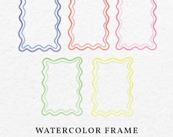 Watercolor Wavy Scalloped Frame Border - Hand Drawn Curved Border, Drawing Rippled Frame Art For Wedding Invitation And Christmas Pink Blue