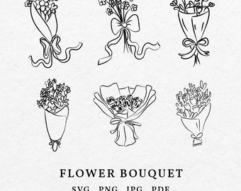 Flower Bouquets Illustration SVG PNG Bundle - Hand Drawn Florist Clipart, Drawing Flower For Wedding Invitation Card Icon Whimsical