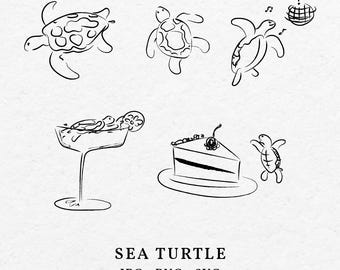 Doodle zeeschildpad clipartbundel – grillige oceaan SVG png (digitale download)