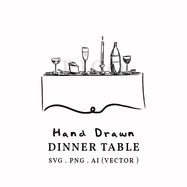 Hand Drawn Dinner Table SVG PNG, Retro Italian Drawing, Wedding Rehearsal Dinner Icon, Wedding Party Invitation Symbol Clip Art Cut File