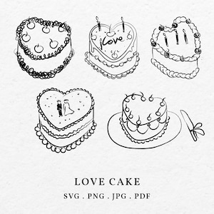 Love Cake Icon Illustration Bundle für Valentine SVG PNG - Hand gezeichnet Hochzeit Dan Feier Geburtstagseinladung, wunderlich Clip Art