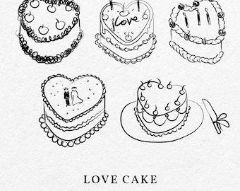 Love Cake Icon Illustration Bundle For Valentine SVG PNG - Hand Drawn Wedding dan celebration Birthday Invitation, Whimsical Clip Art