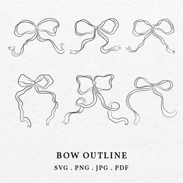 Bow Icon Illustration Bundle SVG PNG - Hand Drawn Bows Outline Clip Art, Drawing Ribbon For Wedding, Bridal Shower, Baby Shower Invitation