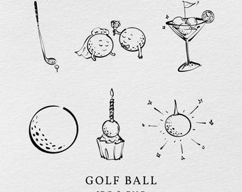 Hand-Drawn Golf Ball Doodle – Whimsical Illustration (PNG JPG)